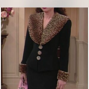 Black Mini Dress with Fur Cheetah Print Accents